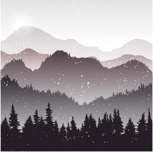 Paisaje con abetos y nieve — Vector de stock