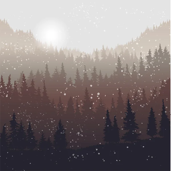 Landscape with fir trees and snow — Stock Vector
