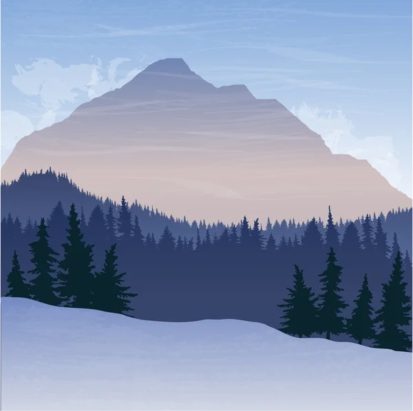 Paisaje de montaña con abetos — Vector de stock