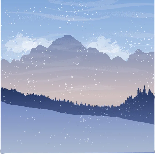 Mountain landscape with fir trees and snow — Stock Vector
