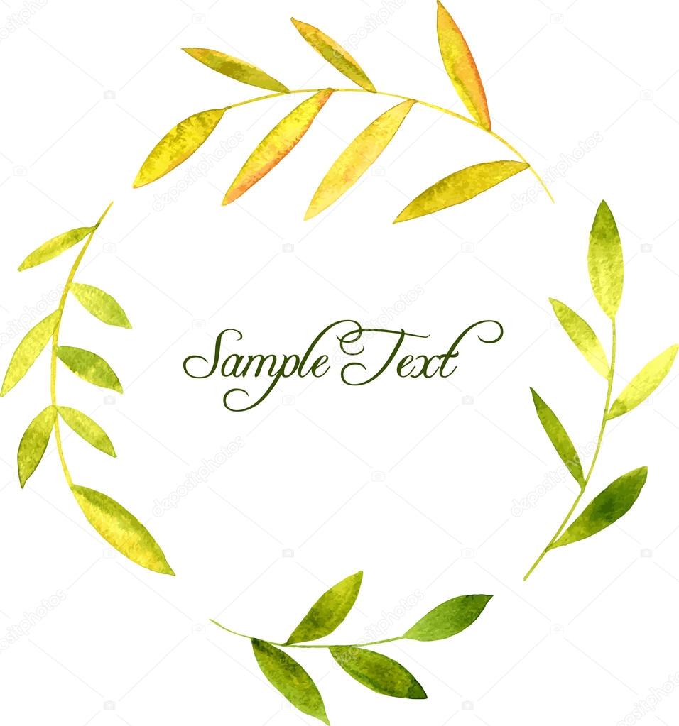 Download Round wreath with watercolor green leaves and branches ...