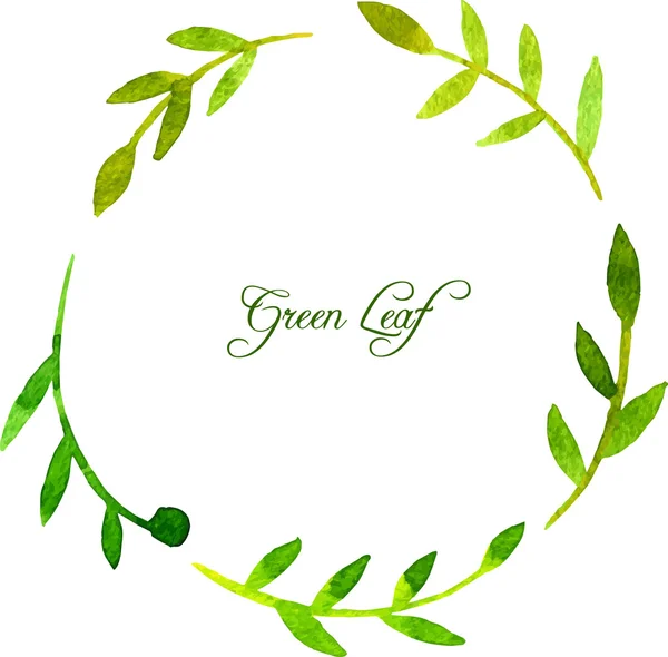 Couronne ronde avec des feuilles et des branches vert aquarelle — Image vectorielle