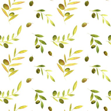 zeytin, yaprakları ve dalları ile sulu boya Dikişsiz desen