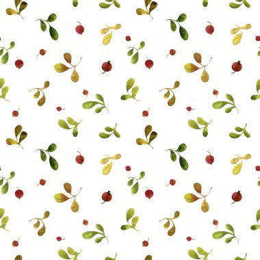Sulu Boya yeşil yaprakları ve kırmızı meyveler ile Seamless Modeli
