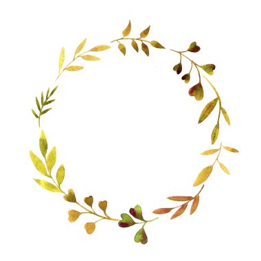 çelenk suluboya yeşil yaprakları ve dalları ile yuvarlak