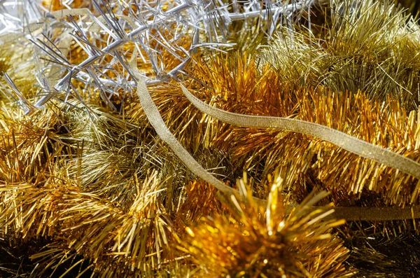 Natal Desfocado Fundo Ano Novo Enfeite Dourado Natal Close Ruído — Fotografia de Stock