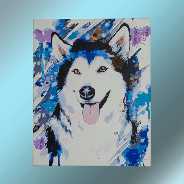 Красочная Картина Хаски Породы Собак Написанная Краской Холсте Напечатана Рубашках — стоковое фото