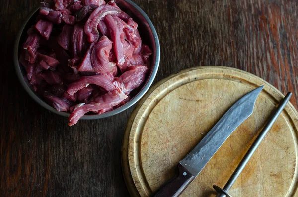 Cucinare Piatti Carne Manzo Una Porzione Carne Cruda Manzo Stroganoff — Foto Stock