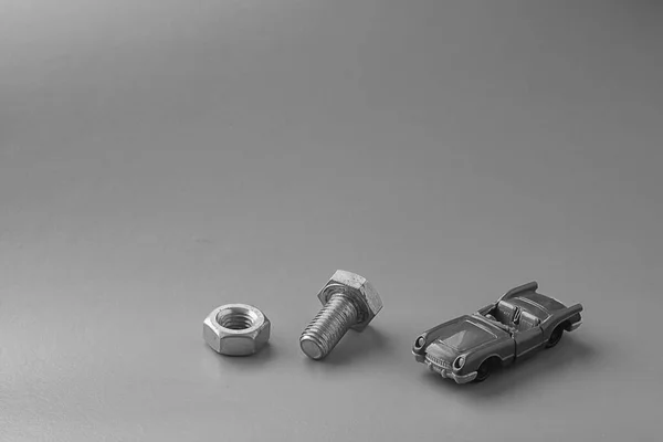 Монохромна Композиція Тему Авто Сервіс Автомеханічні Послуги Іграшкова Модель Автомобіля — стокове фото