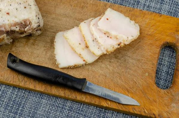 Cucina Tradizionale Ucraina Strutto Salato Affettato Tagliere Legno Pronti Mangiare — Foto Stock