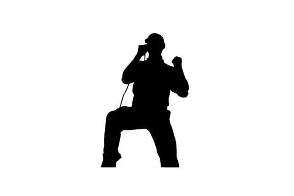 Silhouette Chanteur Rock Masculin Avec Microphone Sur Fond Blanc Homme — Image vectorielle