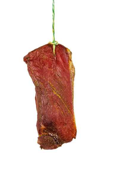 Apetitiva Carne Seca Sobre Fondo Blanco Trozo Listo Para Comer — Foto de Stock