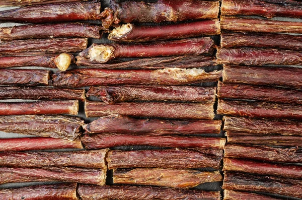 Getrocknete Hundefleisch Sticks Voller Rahmen Getrocknetes Rindfleisch Ösophagus Horizontal Natürliche — Stockfoto