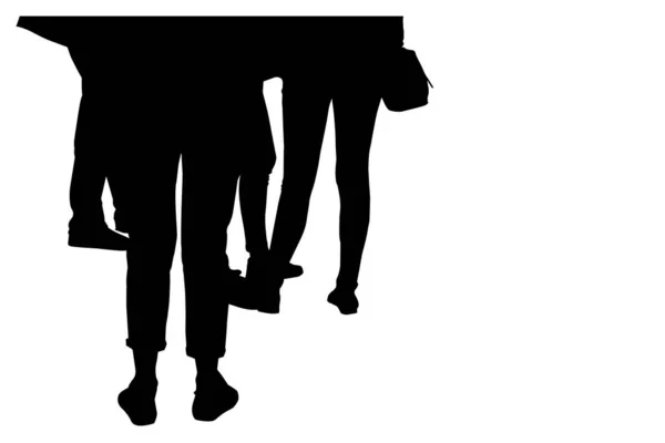 Black Silhouette Group Standing People Man Woman Chatting While Standing — Stock Vector