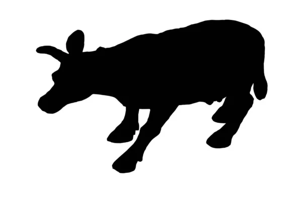 Czarna Sylwetka Krowy Białym Tle Monochromatyczny Profil Przeżuwacza Ilustracja Wektora — Wektor stockowy