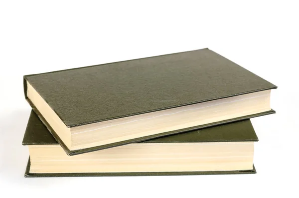 Зеленые Книги Твердой Обложке Белом Фоне Две Закрытые Книги Вид — стоковое фото