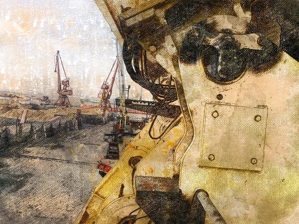 Digitale Kunst Industriële Achtergrond Samenstellingen Mechanismen Van Een Portaalkraan Plaats — Stockfoto