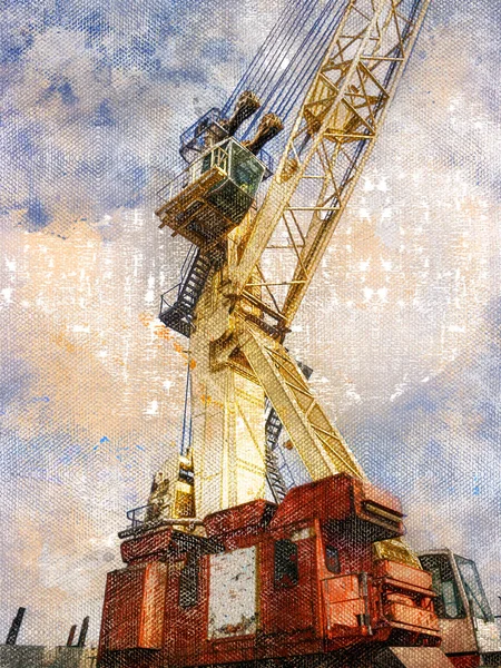 Digitale Kunst Industrie Mobiele Havenkraan Krachtige Heavy Duty Kraan Tegen — Stockfoto