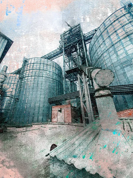 Agribusiness Terminale Grano Silos Metallici Stoccaggio Del Grano Nastro Trasportatore — Foto Stock