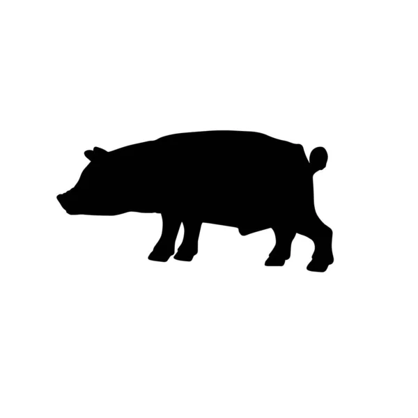 Black Silhouette Pig Isolated White Background Boar Side View Vector — Stock Vector