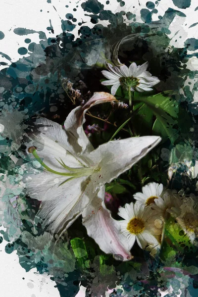Belo Buquê Lírios Brancos Close Flores Brancas Delicadas Símbolo Castidade — Fotografia de Stock