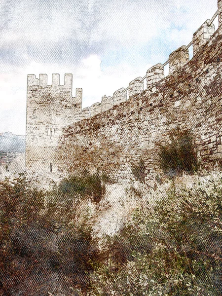 Ancient Fortress Sky Medieval Fortification Wall Watchtowers Architecture Journey Digital — Stock Photo, Image