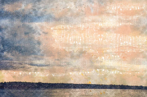 Закат Над Широкой Рекой Белые Розовые Облака Летний Закат Пейзаж — стоковое фото