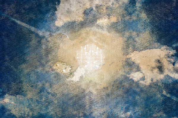 Яскраве Сонце Блакитному Небі Сонячні Промені Серед Хмар Цифровий Акварельний — стокове фото