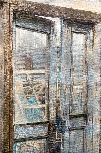 Eski Ahşap Kapalı Bir Kapı Kırık Boyalı Yıpranmış Bir Kapı — Stok fotoğraf