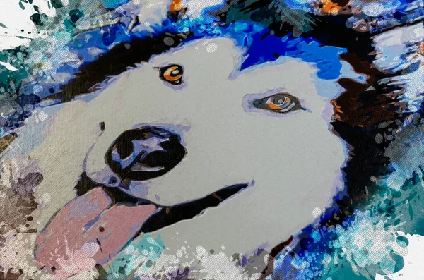 Portret psa Husky na płótnie. Malarstwo, sztuka, kreatywność. Di — Zdjęcie stockowe