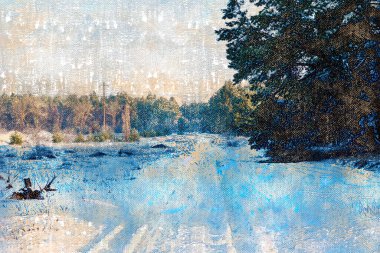 Karla kaplı bir orman yolunda derin bir rutin. Lastik izleri kayboluyor.