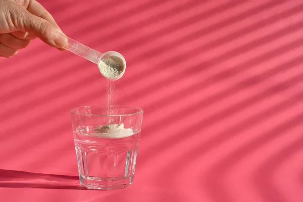 Polvo Proteína Colágeno Hidrolizado Añadido Vaso Agua Ingesta Adicional Proteínas — Foto de Stock