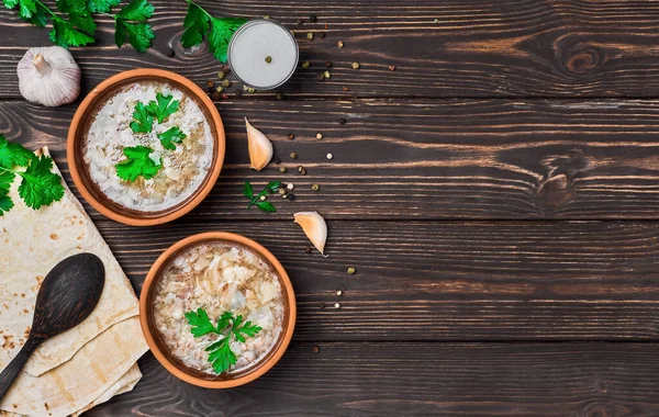 Khash Dans Bol Plat Traditionnel Arménien Bouillon Viande Servi Avec — Photo