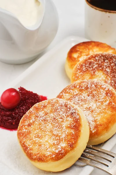 Cottage Cheese Pancakes Fried Cottage Cheese Pancakes Sprinkled Powdered Sugar Royalty Free Stock Images