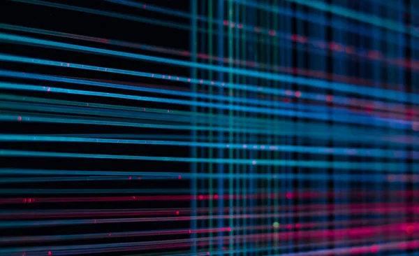İletişim teknolojisi konsepti, fiber optik ışık çizgileri. Bilgi aktarımı fikri ve dijital alandaki insanların iletişimi, seçici odak, bulanık, karanlık arkaplan