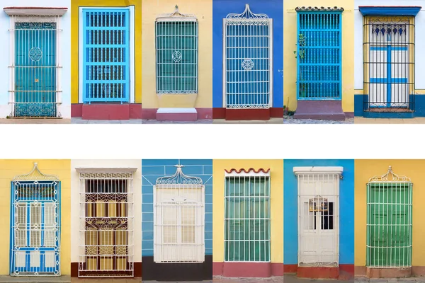Arquitetura colonial de Cuba, janelas de Trinidad Imagem De Stock