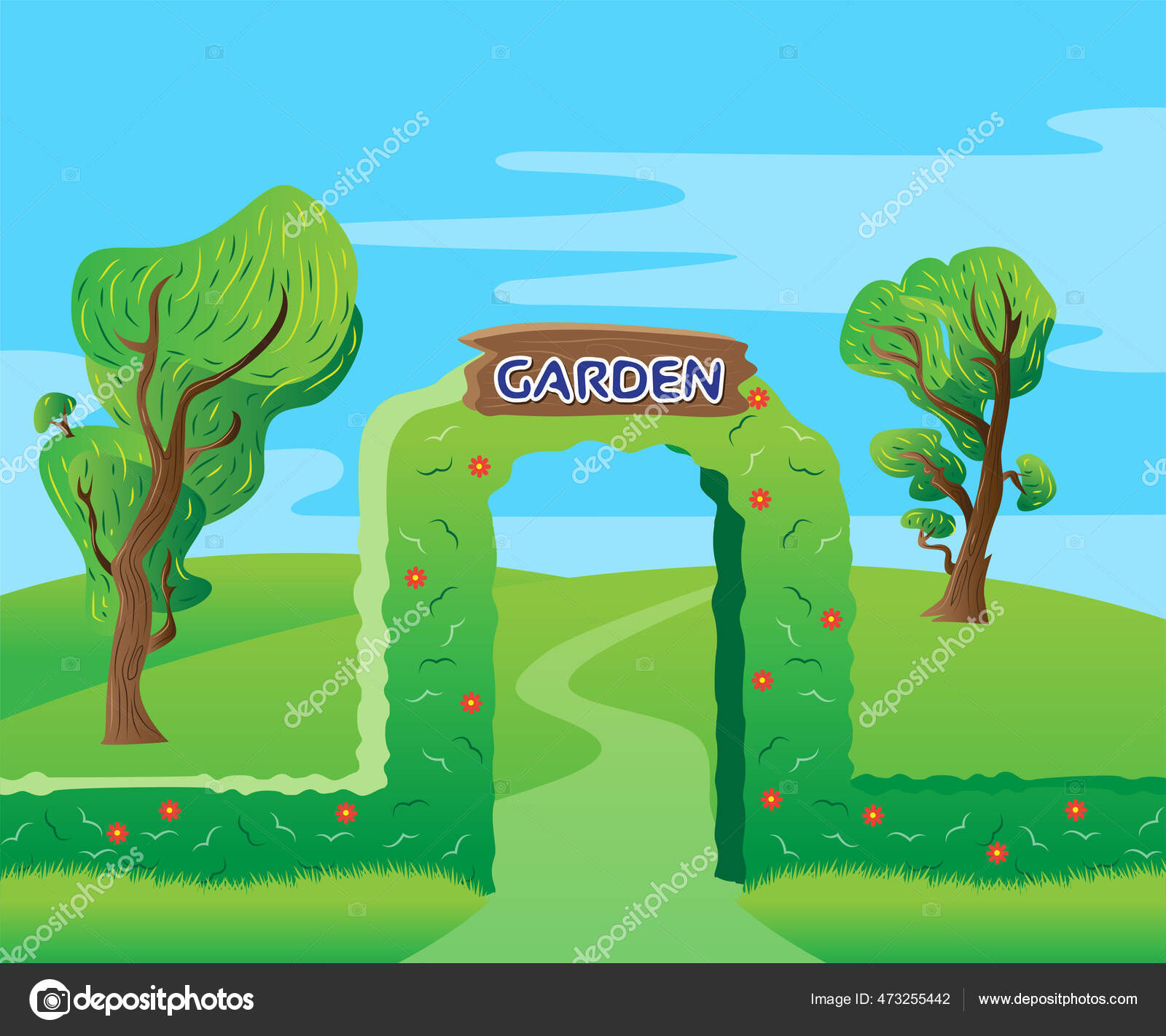 Garten Eingang Tor Grunen Hintergrund Landschaft Lizenzfrei Vektorgrafik Lizenzfreie Grafiken C Movinglines Studio 473255442 Depositphotos