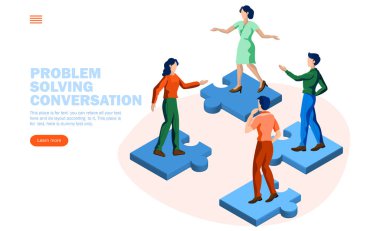 team discussing with jigsaw puzzle conversation illustration