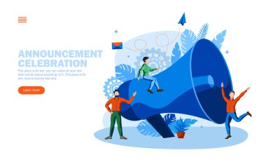 announcement with loudspeaker and happy team concept vector illustration
