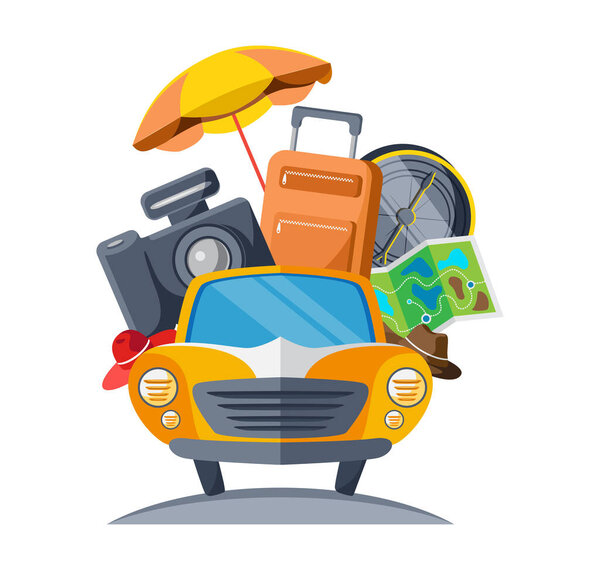 vacation travelling collage on car isolated, travel royalty free vector