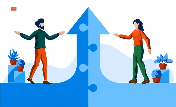 Problem Solving Jigsaw Making Way Two People Conversation Concept Vector — Stock vektor