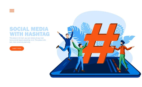 Personas Disfrutando Alrededor Del Hashtag Los Iconos Las Redes Sociales — Archivo Imágenes Vectoriales