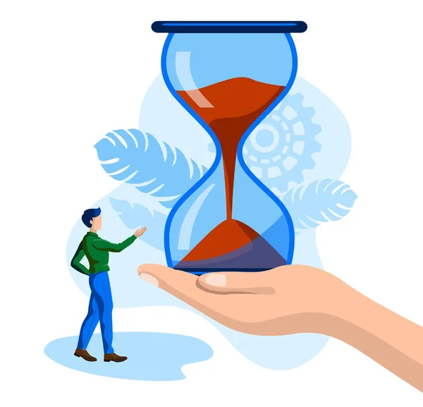 hand giving hour glass to man vector illustration