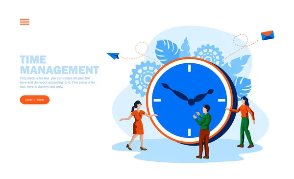 team discussing time management around the clock vector illustration concept
