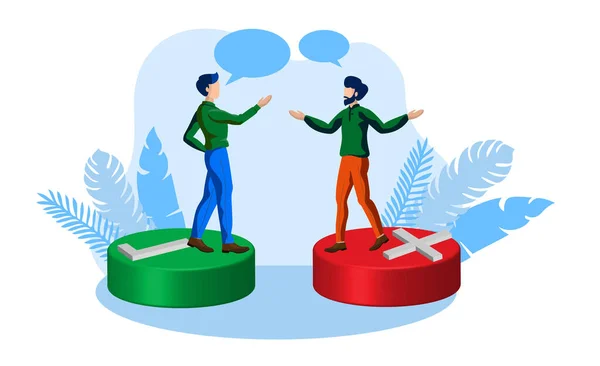 Right Wrong Conversation Two People Arguing Vector Illustration Concept — Stock vektor