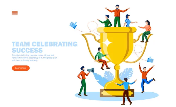 leader and team gathered around trophy vector illustration concept