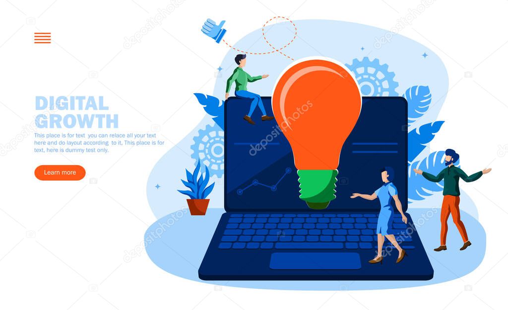 team with digital software growth idea vector illustration concept