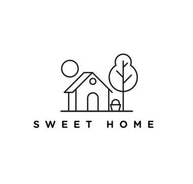tatlı ev logosu, çizgi sanat vektörü resimleme