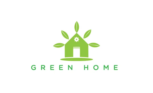 Logo Maison Avec Feuille Vert Illustration Vectorielle Icône — Image vectorielle