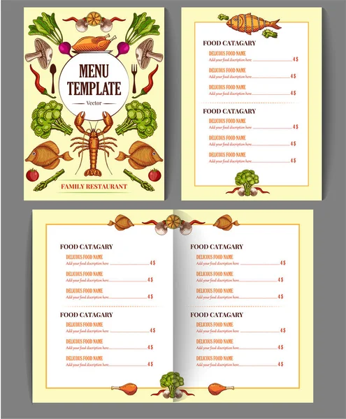 Restaurant Cafe Menu Template Design Food Menu Brochure Hand Drawn — Stock Vector